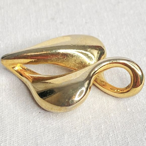 Modernist bstract Teardrop Heart? Gold Tone Pendant - Picture 5 of 7